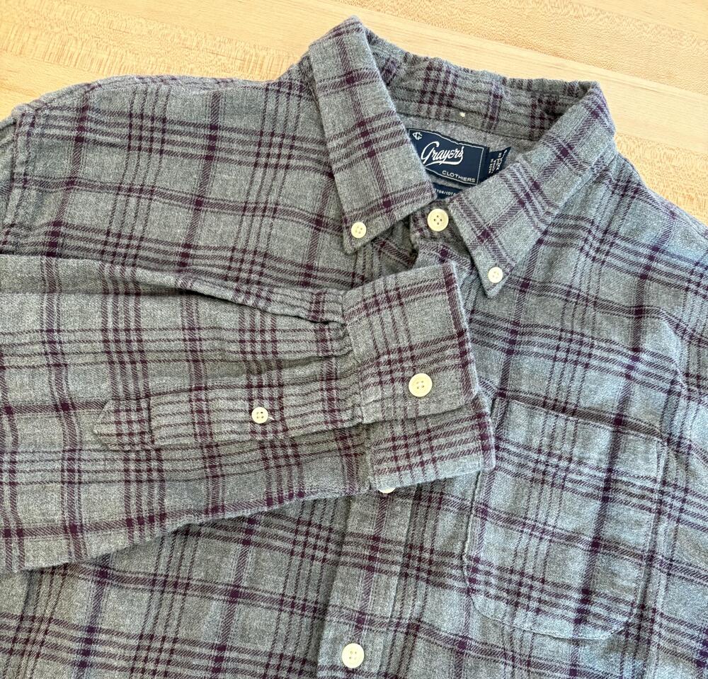 Grayers Shirt Mens 2XL Gray Burgundy Plaid Flannel Button Down Long Sleeve Soft